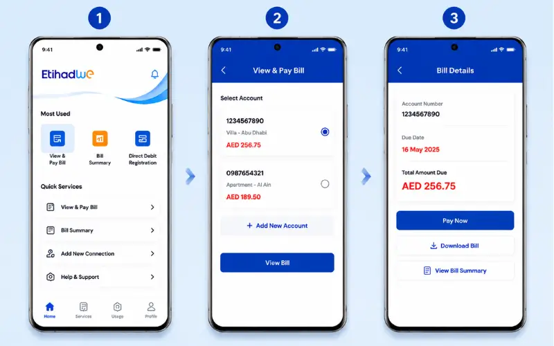 pay bill through EtihadWE Mobile App
